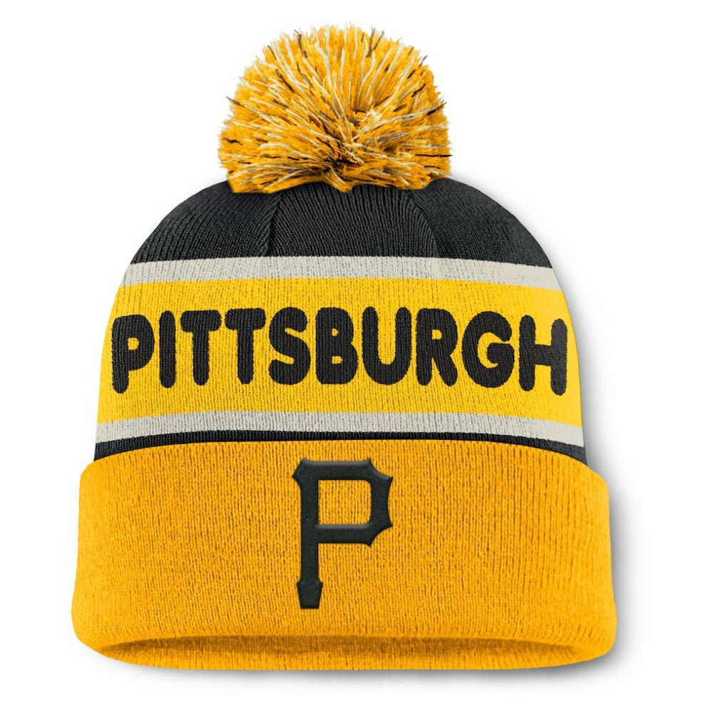 Pittsburgh Pirates Fanatics Heritage Cuffed Knit Hat with Pom - Black Hats