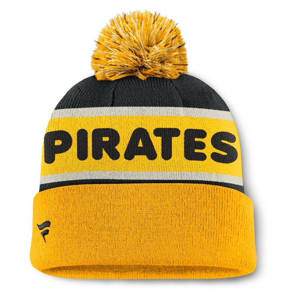 Pittsburgh Pirates Fanatics Heritage Cuffed Knit Hat with Pom - Black Hats