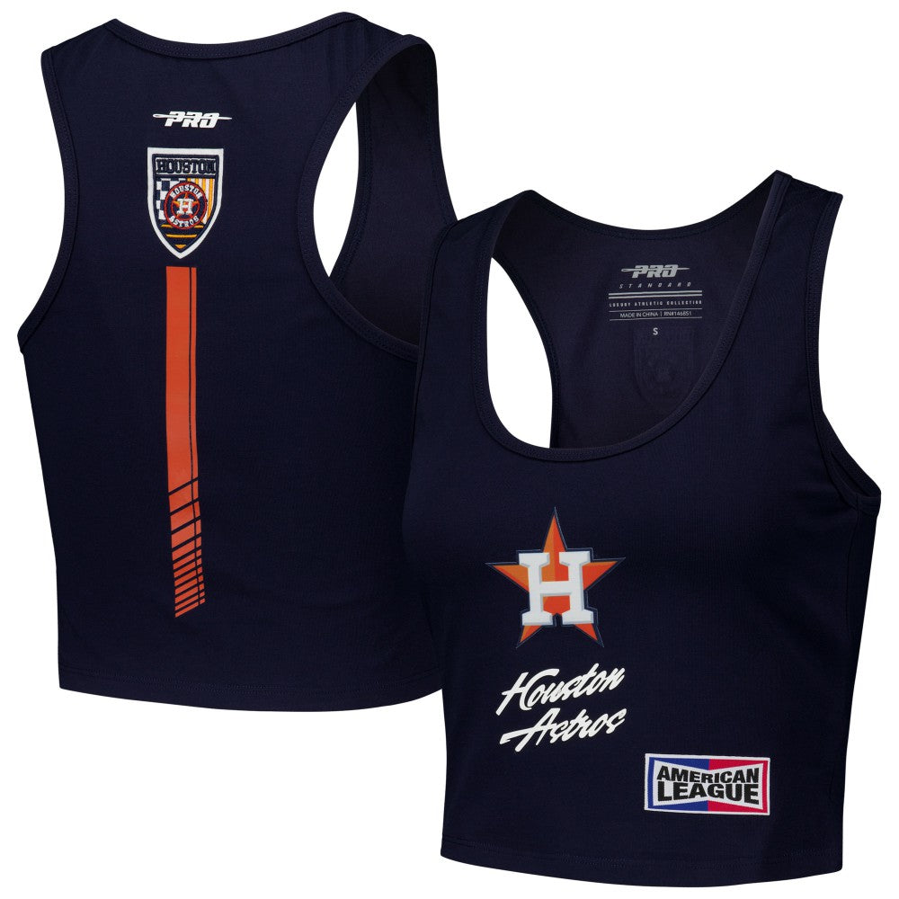Houston Astros Pro Standard Women's Fast Lane Fitted Tri-Blend Cropped Tank Top - Navy Tanks