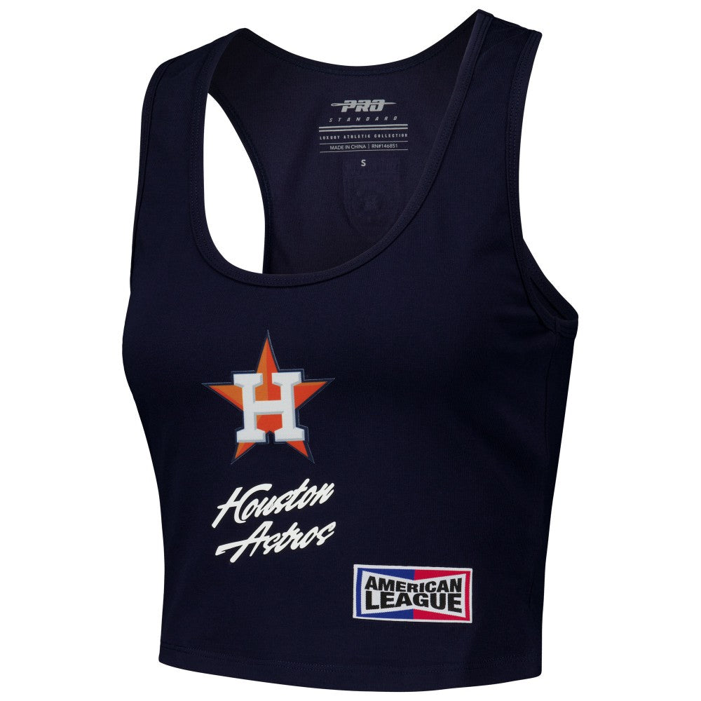 Houston Astros Pro Standard Women's Fast Lane Fitted Tri-Blend Cropped Tank Top - Navy Tanks