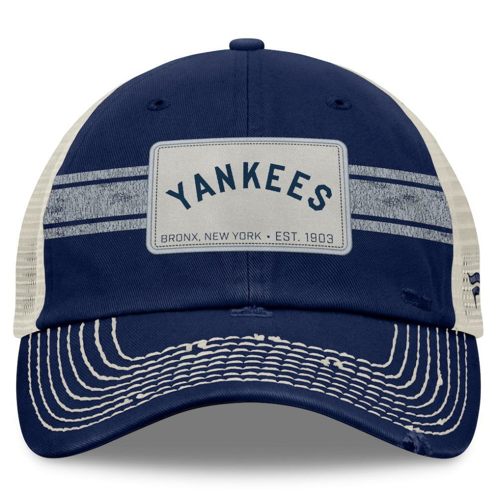New York Yankees Fanatics  Heritage Stripe Trucker Adjustable Hat - Navy/Natural Hats