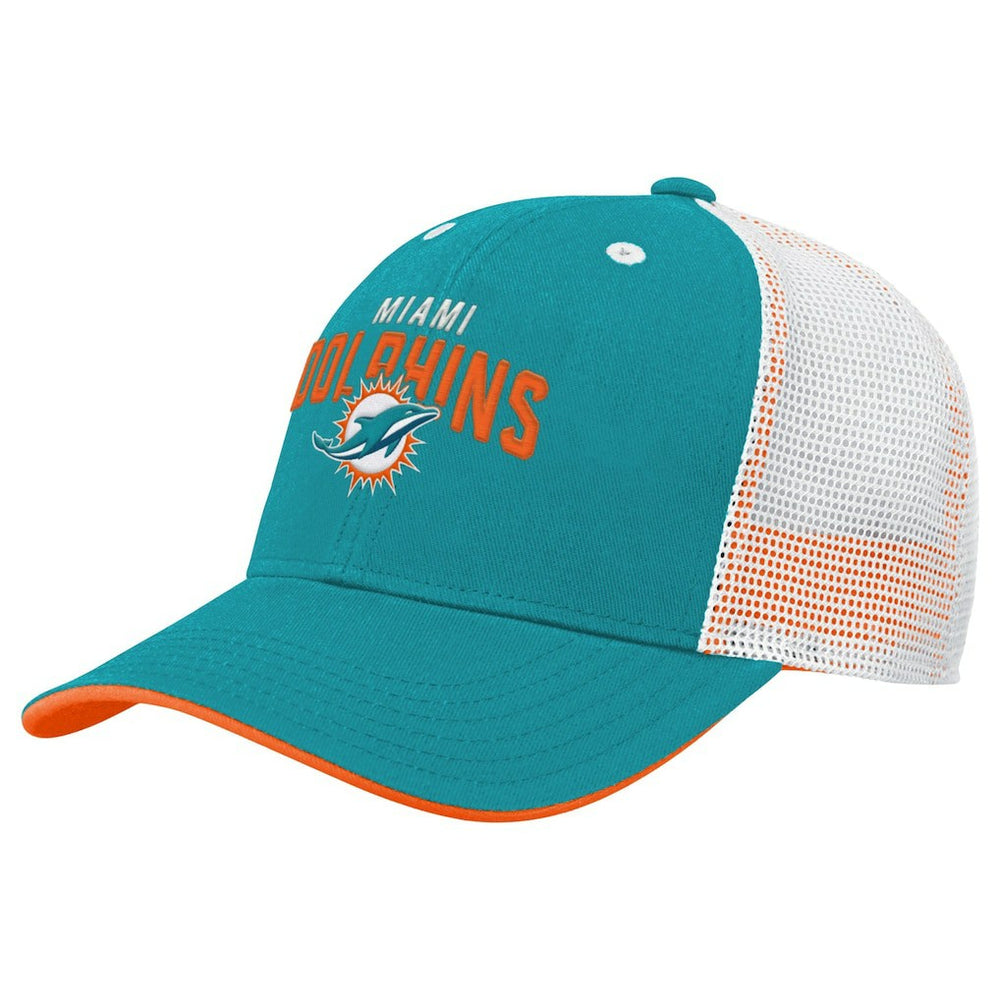 Miami Dolphins Youth Core Lockup Trucker Adjustable Hat - Aqua Hats