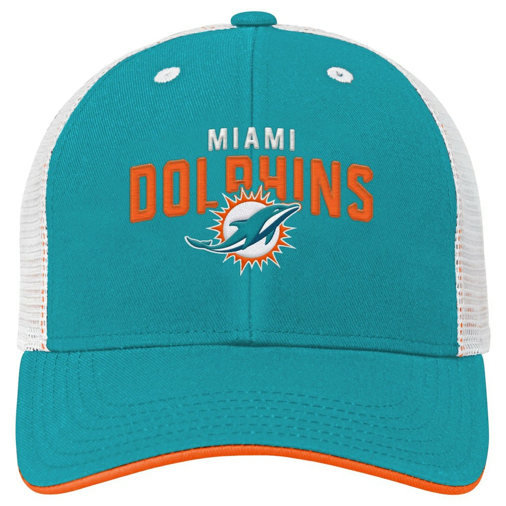 Miami Dolphins Youth Core Lockup Trucker Adjustable Hat - Aqua Hats