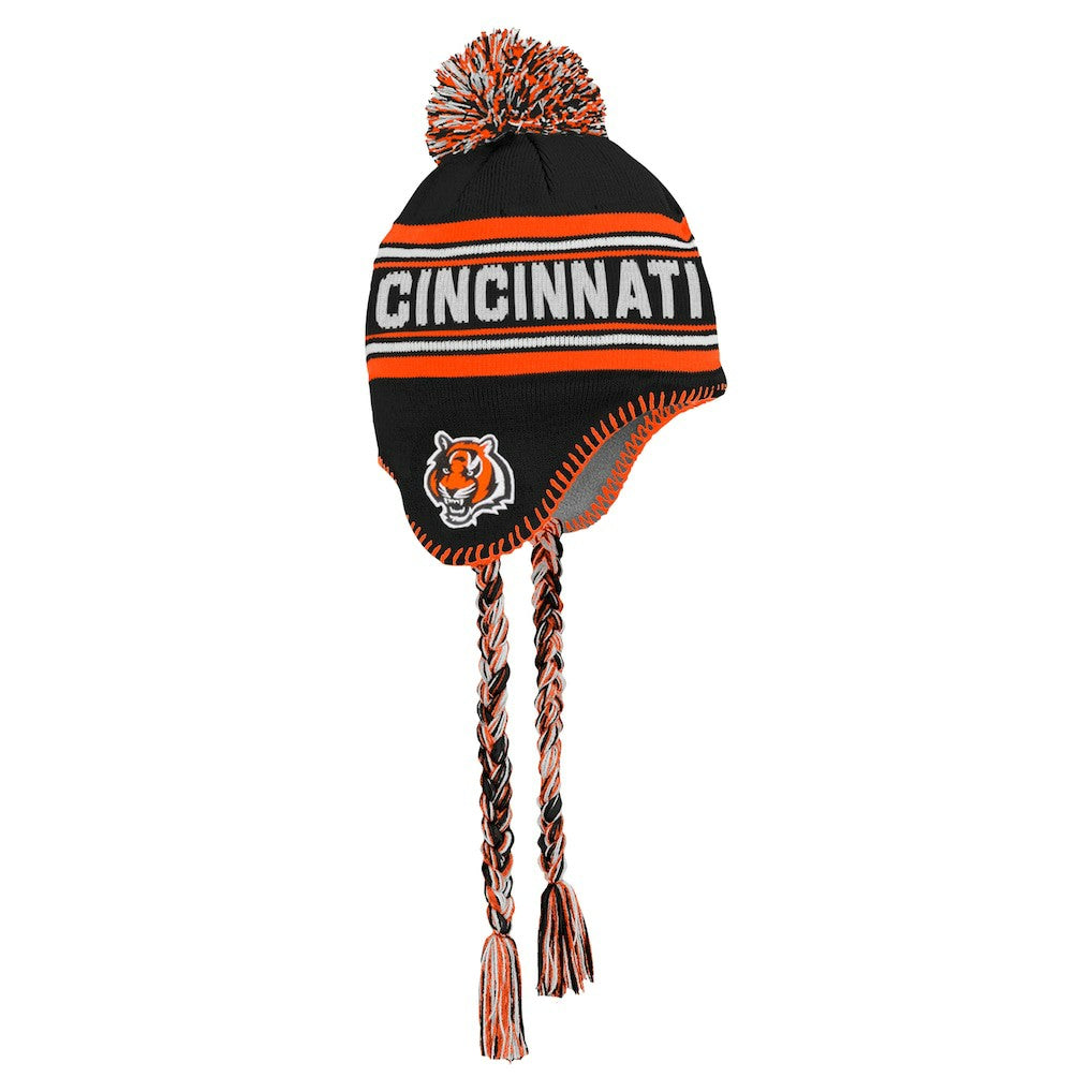 Cincinnati Bengals Youth Jacquard Tassel Knit Hat with Pom - Black Hats