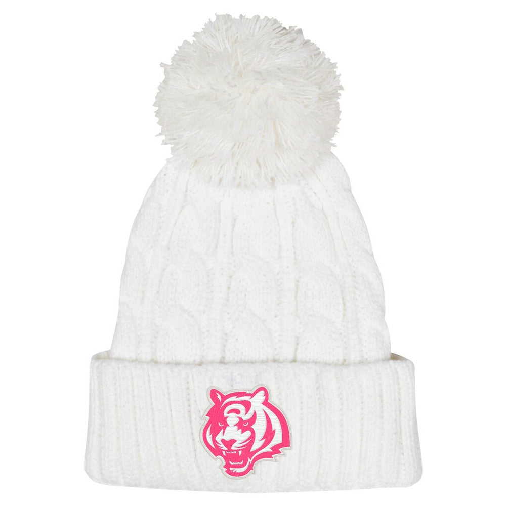 Cincinnati Bengals Girls Youth Cable Cuffed Knit Hat with Pom - White Hats