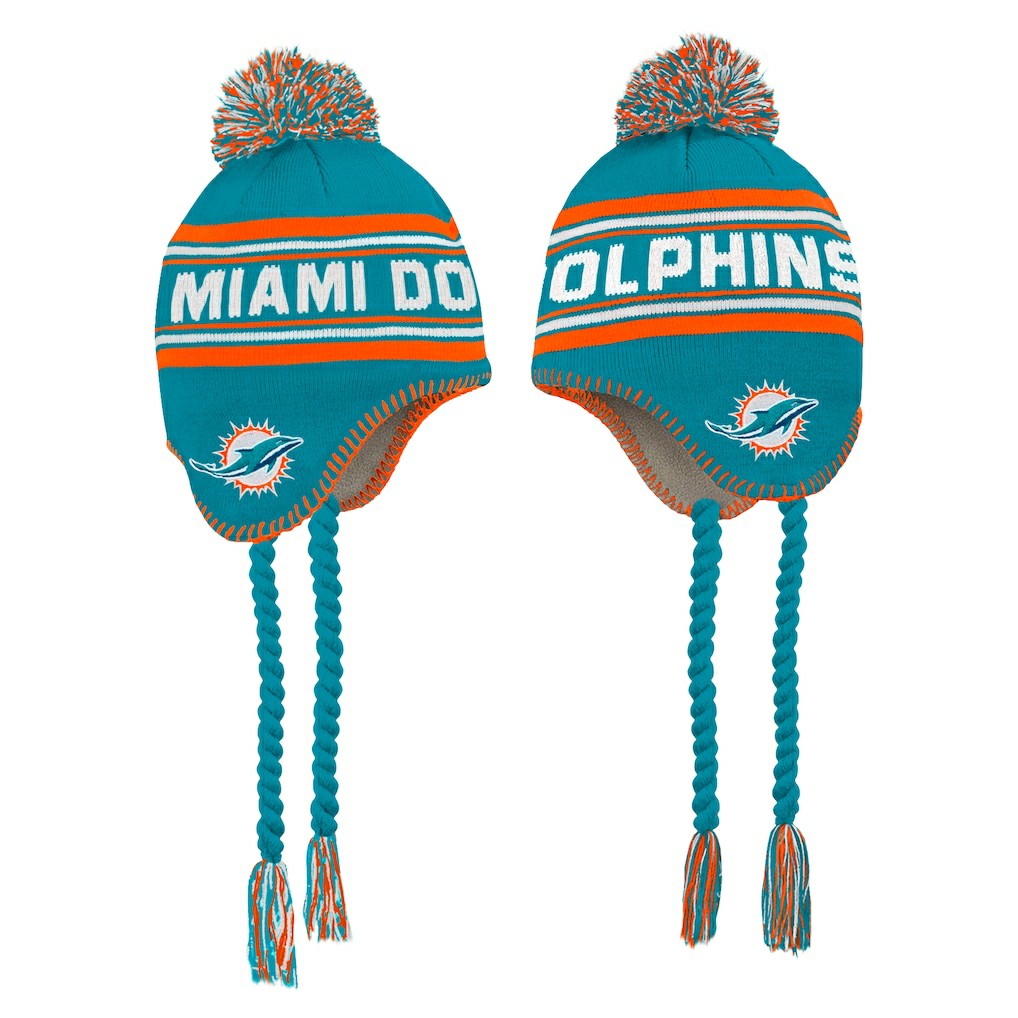 Miami Dolphins Preschool Jacquard Tassel Knit Hat with Pom - Aqua Hats