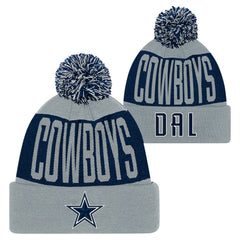Dallas Cowboys Youth Bevel Cuffed Knit Hat with Pom - Navy/Gray Hats