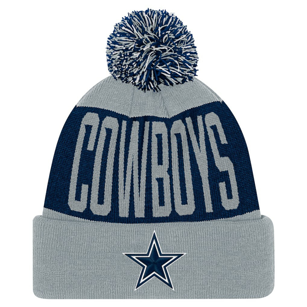 Dallas Cowboys Youth Bevel Cuffed Knit Hat with Pom - Navy/Gray Hats