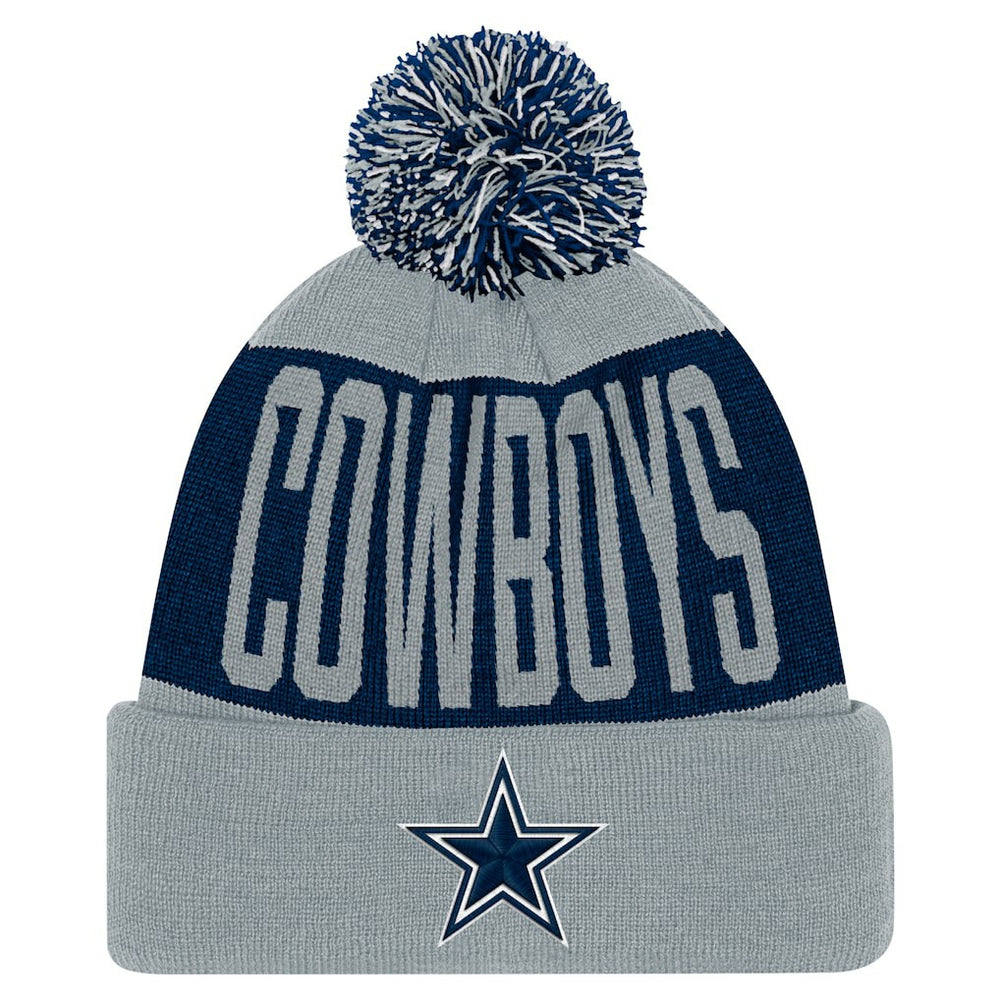 Dallas Cowboys Youth Bevel Cuffed Knit Hat with Pom - Navy/Gray Hats