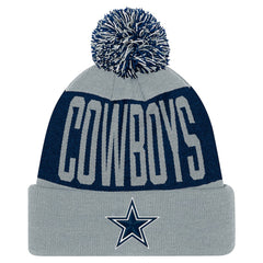 Dallas Cowboys Youth Bevel Cuffed Knit Hat with Pom - Navy/Gray Hats