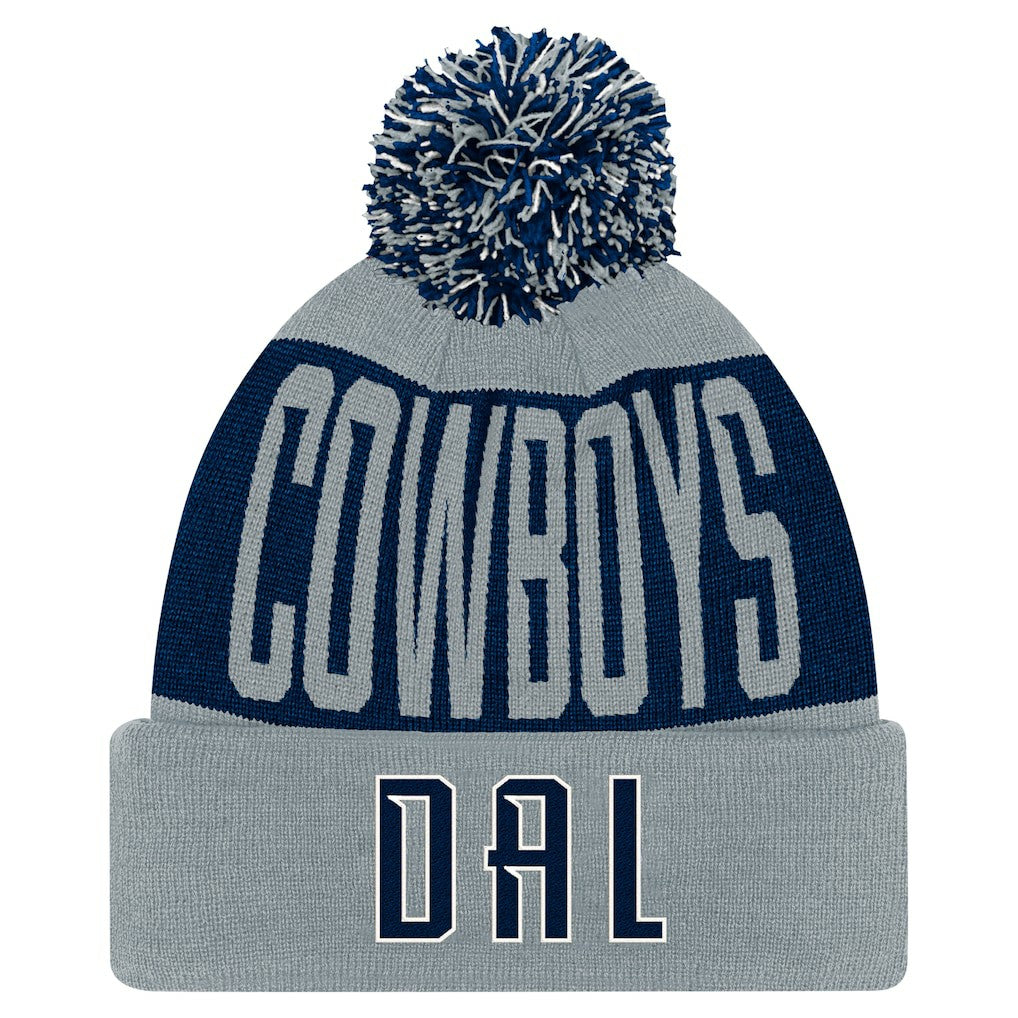 Dallas Cowboys Youth Bevel Cuffed Knit Hat with Pom - Navy/Gray Hats