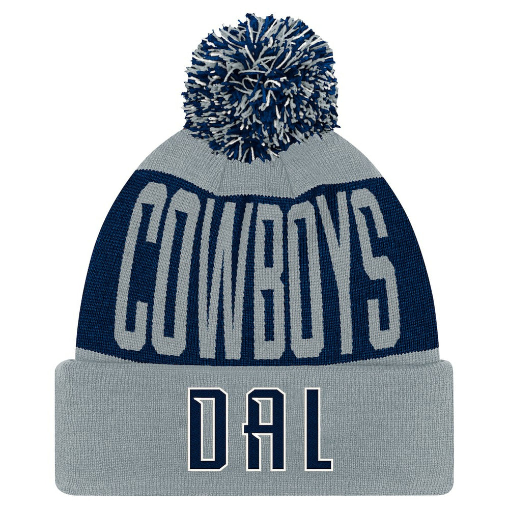 Dallas Cowboys Youth Bevel Cuffed Knit Hat with Pom - Navy/Gray Hats