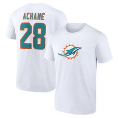 De’Von Achane Miami Dolphins Icon Player Name & Number T-Shirt - White T-shirts