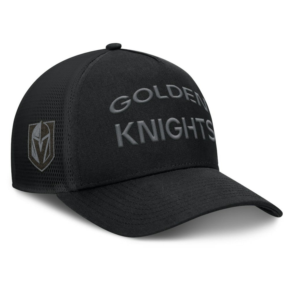 Vegas Golden Knights Fanatics Authentic Pro Road Stack Text A-Frame Adjustable Hat - Black | US 200897824