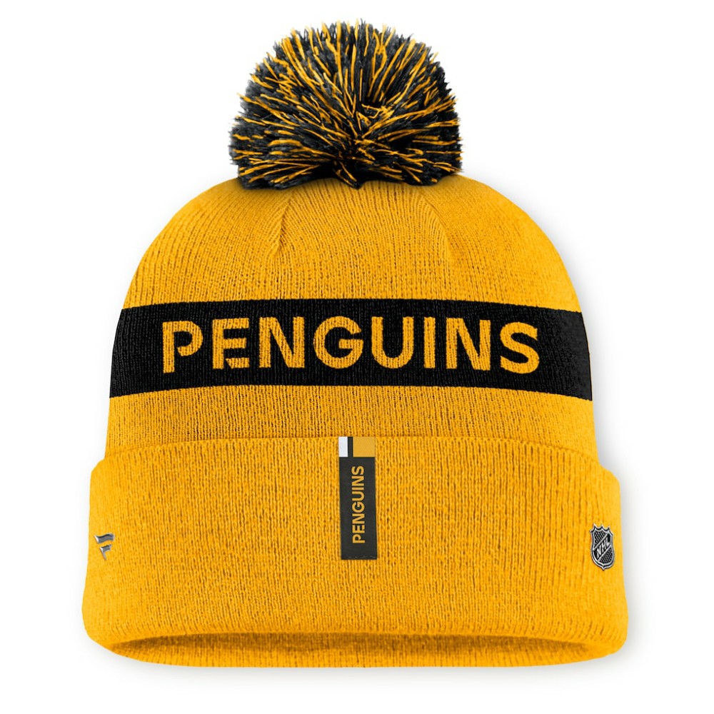 Pittsburgh Penguins Fanatics Women's Authentic Pro Rink Cuffed Knit Hat with Pom - Gold/Black | US 200897932