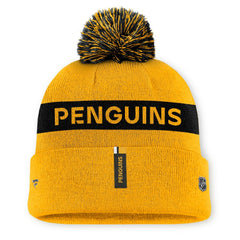 Pittsburgh Penguins Fanatics Women's Authentic Pro Rink Cuffed Knit Hat with Pom - Gold/Black | US 200897932