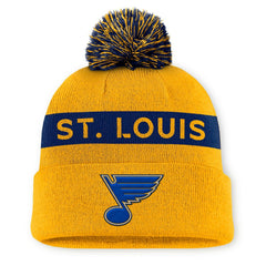 St. Louis Blues Fanatics Women's Authentic Pro Rink Cuffed Knit Hat with Pom - Gold/Navy | US 200897936
