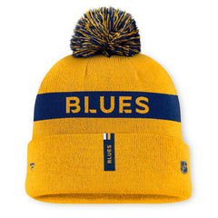 St. Louis Blues Fanatics Women's Authentic Pro Rink Cuffed Knit Hat with Pom - Gold/Navy | US 200897936