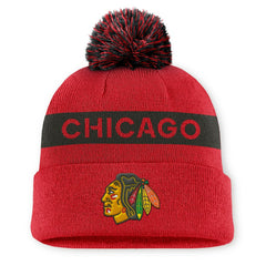 Chicago Blackhawks Fanatics Women's Authentic Pro Rink Cuffed Knit Hat with Pom - Red/Black | US 200897942