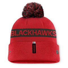 Chicago Blackhawks Fanatics Women's Authentic Pro Rink Cuffed Knit Hat with Pom - Red/Black | US 200897942