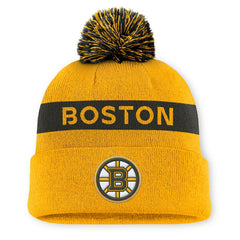 Boston Bruins Fanatics Women's Authentic Pro Rink Cuffed Knit Hat with Pom - Gold/Black | US 200897948