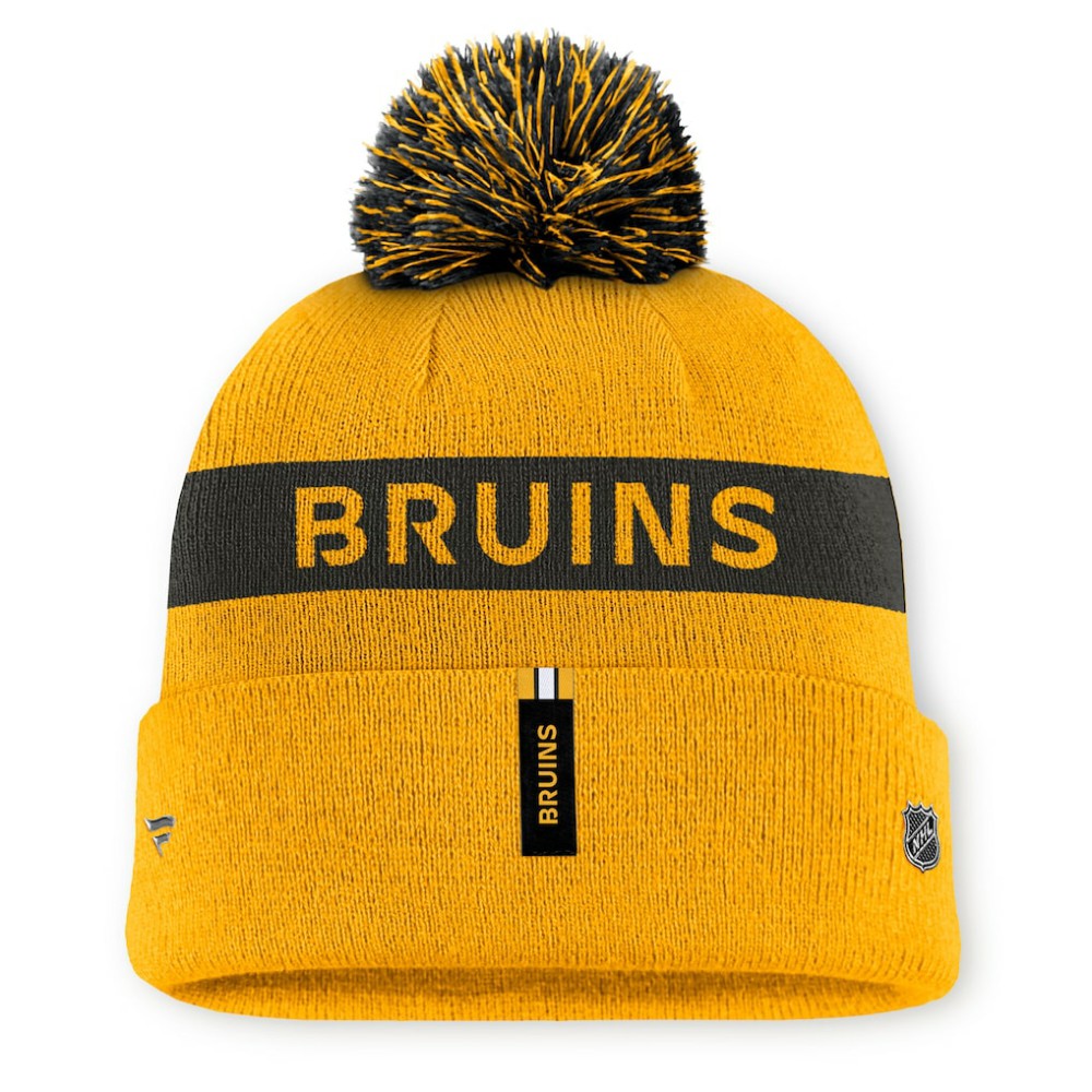 Boston Bruins Fanatics Women's Authentic Pro Rink Cuffed Knit Hat with Pom - Gold/Black | US 200897948