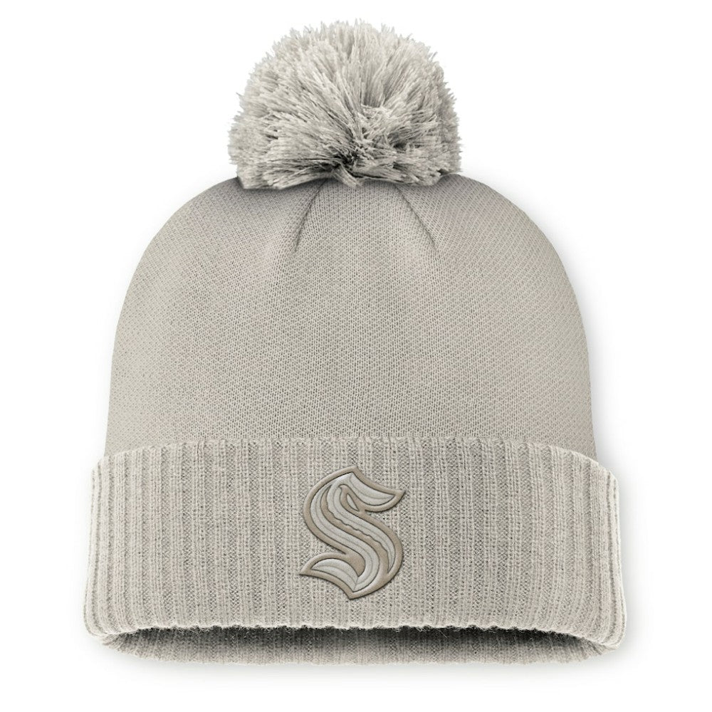 Seattle Kraken Fanatics Women's Authentic Pro Road Cuffed Knit Hat with Pom - Tan | US 200897989
