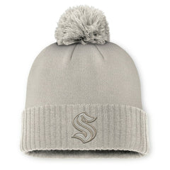 Seattle Kraken Fanatics Women's Authentic Pro Road Cuffed Knit Hat with Pom - Tan | US 200897989