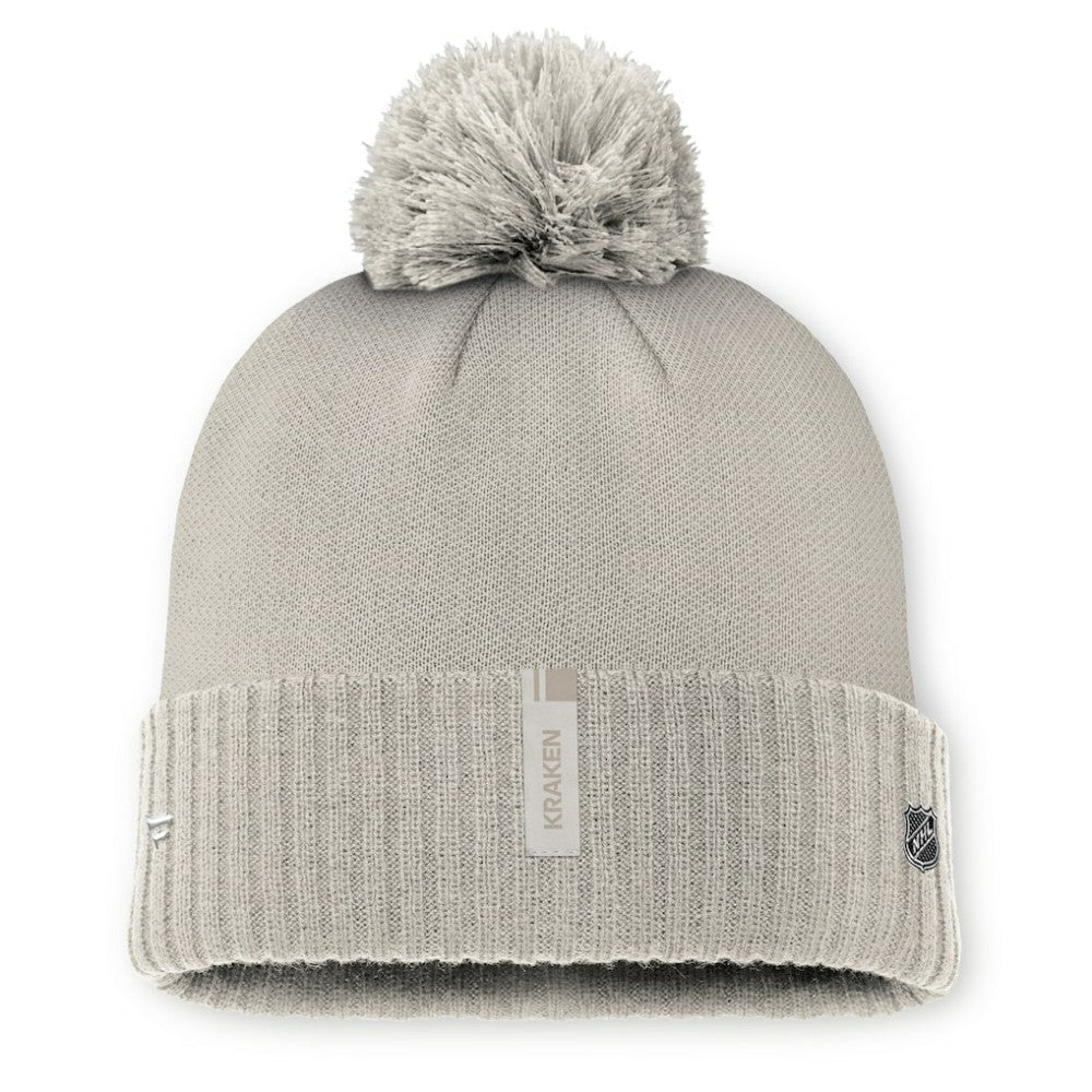 Seattle Kraken Fanatics Women's Authentic Pro Road Cuffed Knit Hat with Pom - Tan | US 200897989