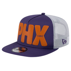 Phoenix Suns Puff Print Team Code A-Frame 9FIFTY Trucker Snapback Hat Purple - New Era