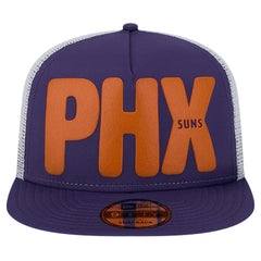 Phoenix Suns Puff Print Team Code A-Frame 9FIFTY Trucker Snapback Hat Purple - New Era