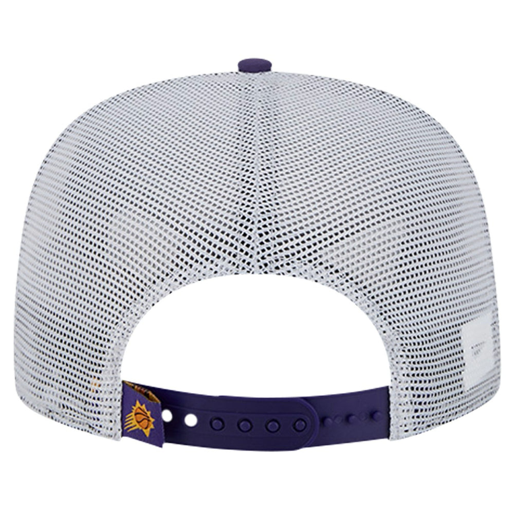 Phoenix Suns Puff Print Team Code A-Frame 9FIFTY Trucker Snapback Hat Purple - New Era