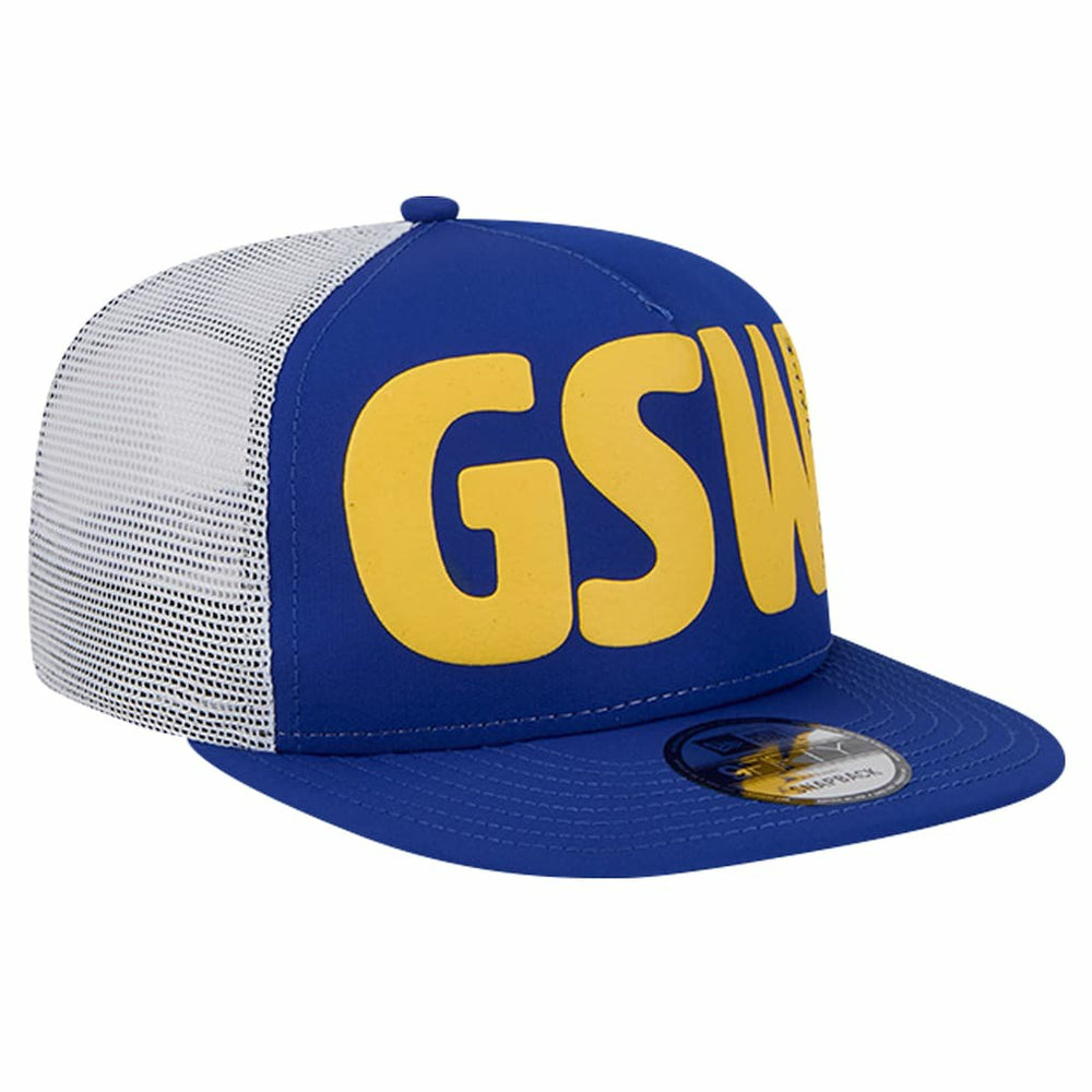 Golden State Warriors Puff Print Team Code A-Frame 9FIFTY Trucker Snapback Hat Royal - New Era