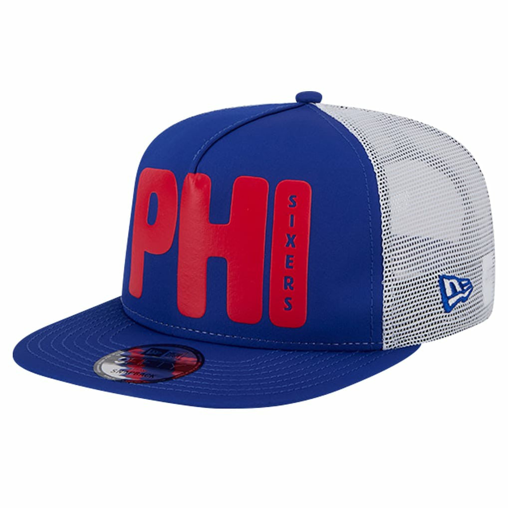 Philadelphia 76ers Puff Print Team Code A-Frame 9FIFTY Trucker Snapback Hat Royal - New Era outlet
