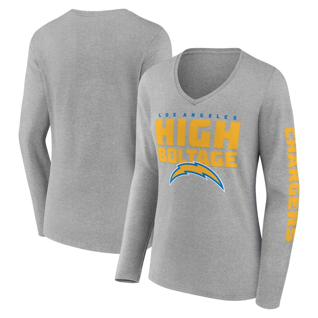 Los Angeles Chargers Hometown Sweep Long Sleeve V-Neck T-Shirt - Heather Gray T-shirts