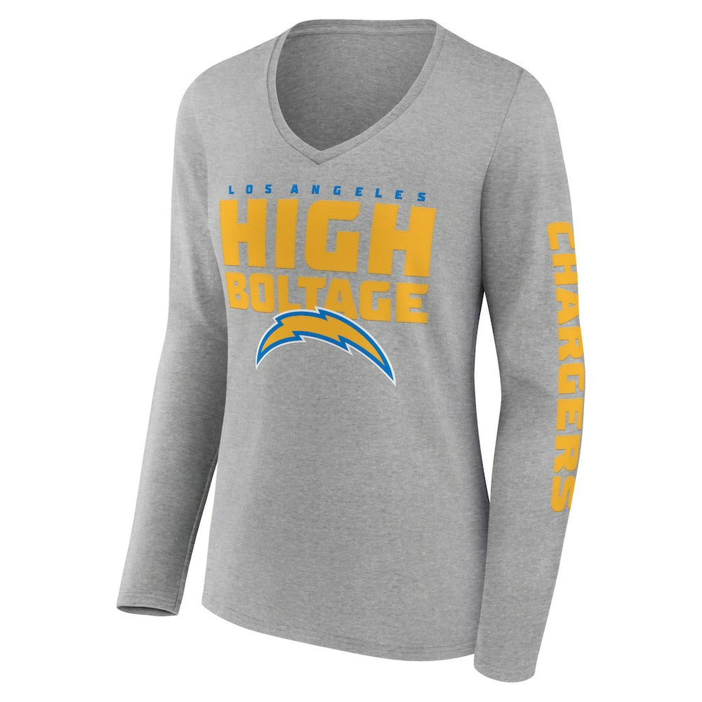 Los Angeles Chargers Hometown Sweep Long Sleeve V-Neck T-Shirt - Heather Gray T-shirts