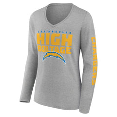 Los Angeles Chargers Hometown Sweep Long Sleeve V-Neck T-Shirt - Heather Gray T-shirts