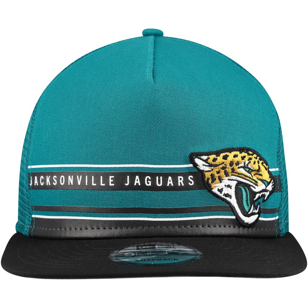 Jacksonville Jaguars New Era Half Stripe Trucker A-Frame 9FIFTY Snapback Hat - Teal/Black Hats
