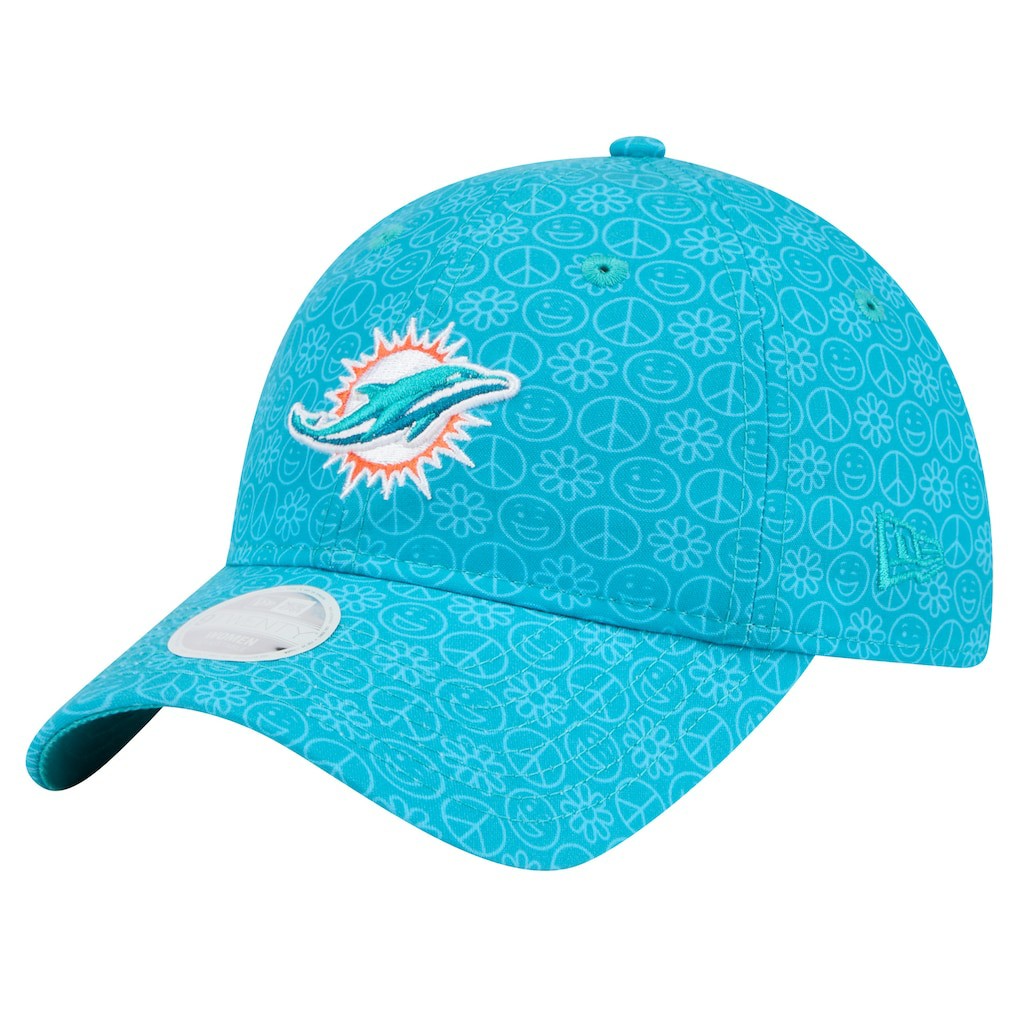 Miami Dolphins New Era Women's Smiley 9TWENTY Adjustable Hat - Aqua Hats
