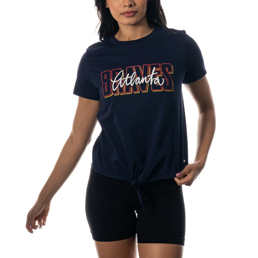 Atlanta Braves The Wild Collective Women's Twist Front T-Shirt - Navy T-shirts