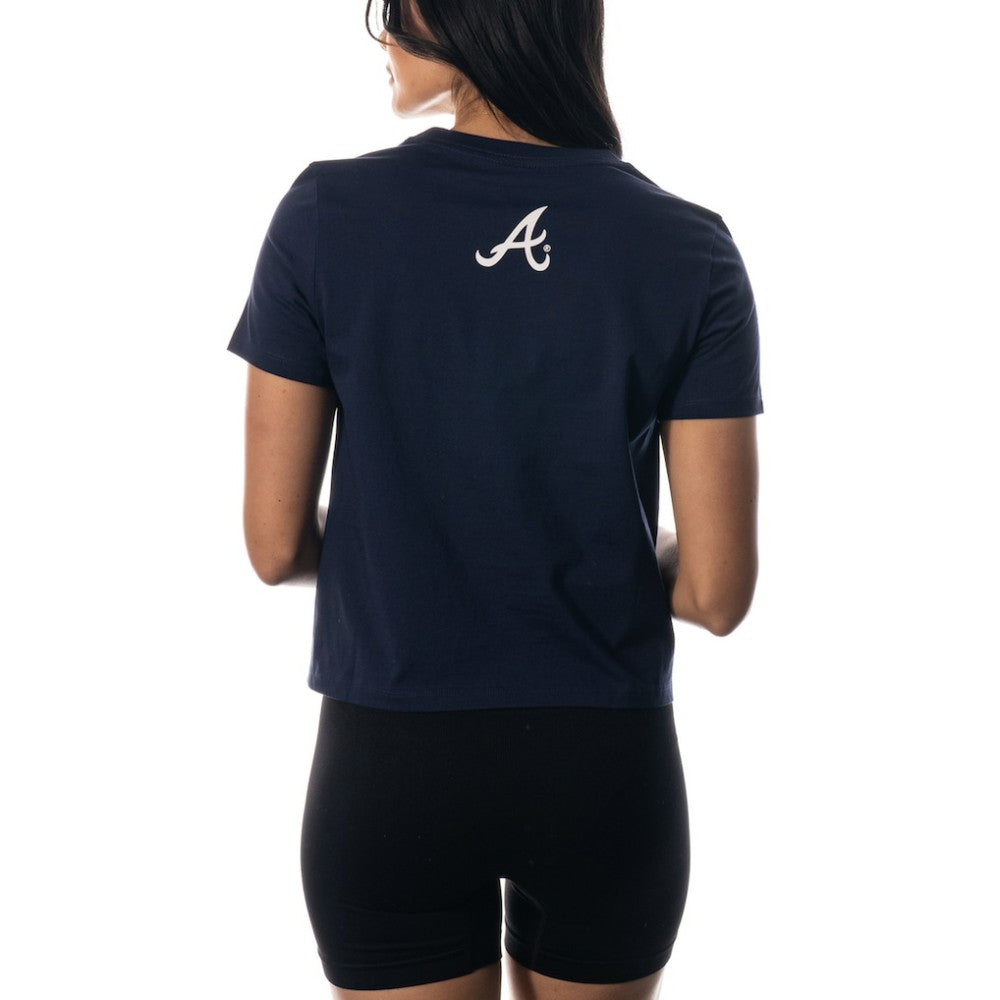 Atlanta Braves The Wild Collective Women's Twist Front T-Shirt - Navy T-shirts