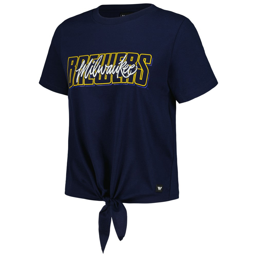 Milwaukee Brewers The Wild Collective Women's Twist Front T-Shirt - Navy T-shirts