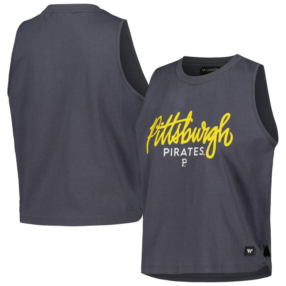 Pittsburgh Pirates The Wild Collective Women's Side Knot Tank Top - Charcoal Tanks