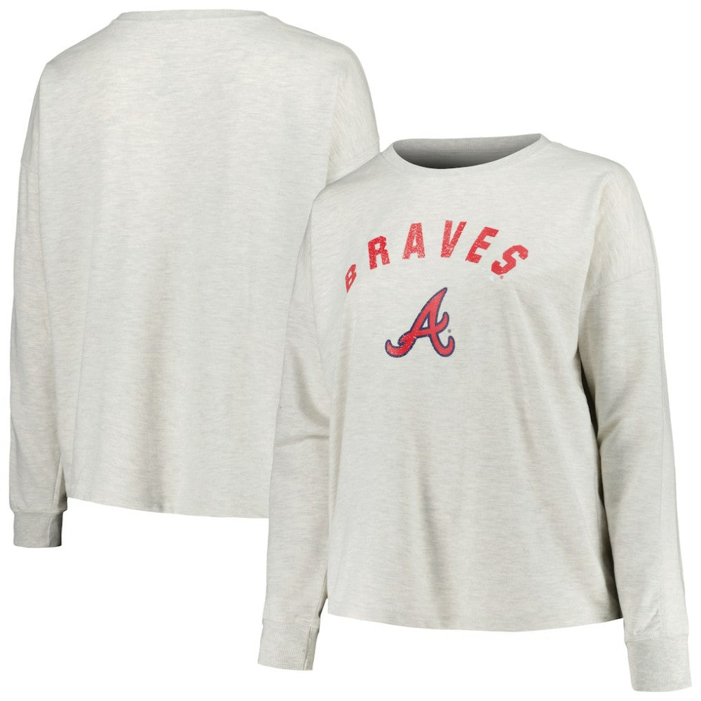 Atlanta Braves Profile Women's Plus Size French Terry Pullover Sweatshirt - Oatmeal Pullover