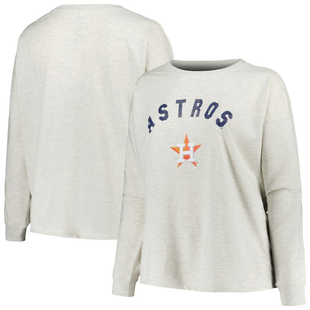 Houston Astros Profile Women's Plus Size French Terry Pullover Sweatshirt - Oatmeal Pullover