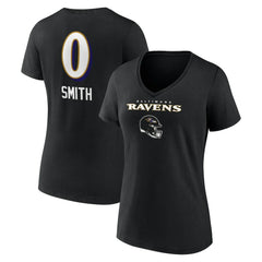 Roquan Smith Baltimore Ravens Women's Team Wordmark Player Name & Number V-Neck T-Shirt - Black T-shirts