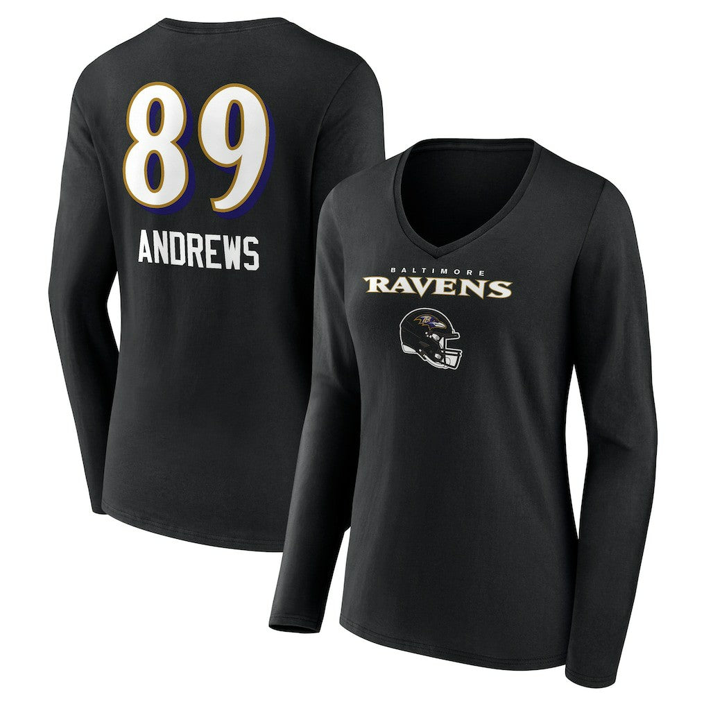 Mark Andrews Baltimore Ravens Women's Team Wordmark Player Name & Number Long Sleeve V-Neck T-Shirt - Black T-shirts