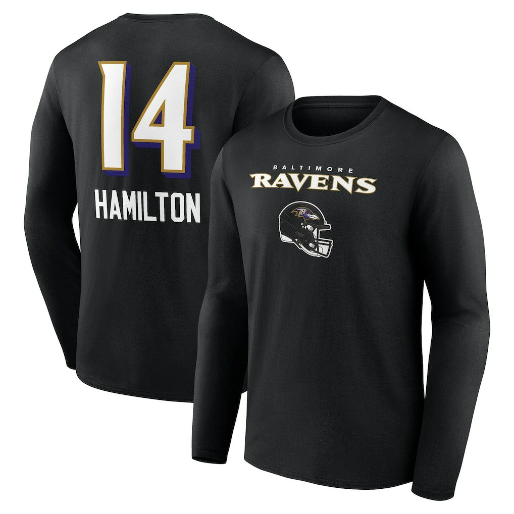 Kyle Hamilton Baltimore Ravens Team Wordmark Player Name & Number Long Sleeve T-Shirt - Black T-shirts