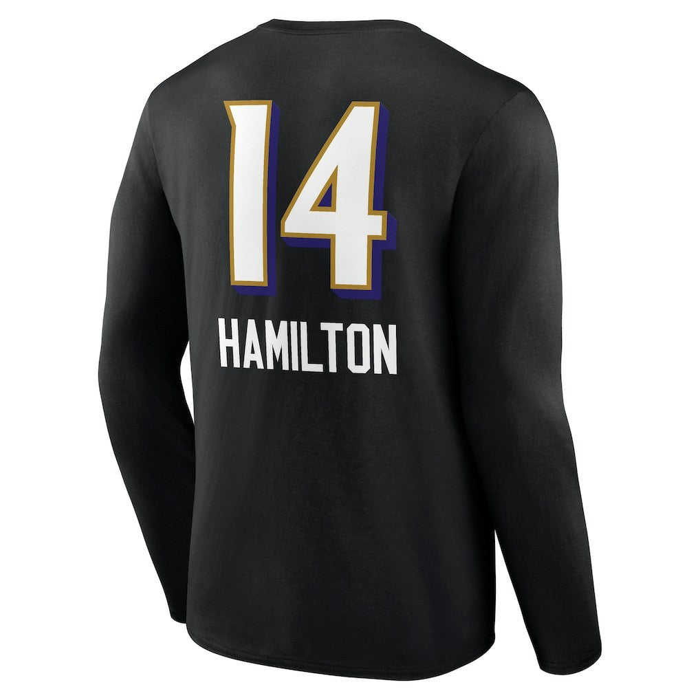 Kyle Hamilton Baltimore Ravens Team Wordmark Player Name & Number Long Sleeve T-Shirt - Black T-shirts