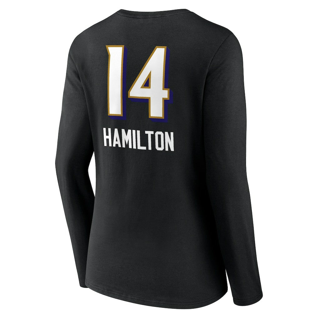 Kyle Hamilton Baltimore Ravens Women's Team Wordmark Player Name & Number Long Sleeve V-Neck T-Shirt - Black T-shirts